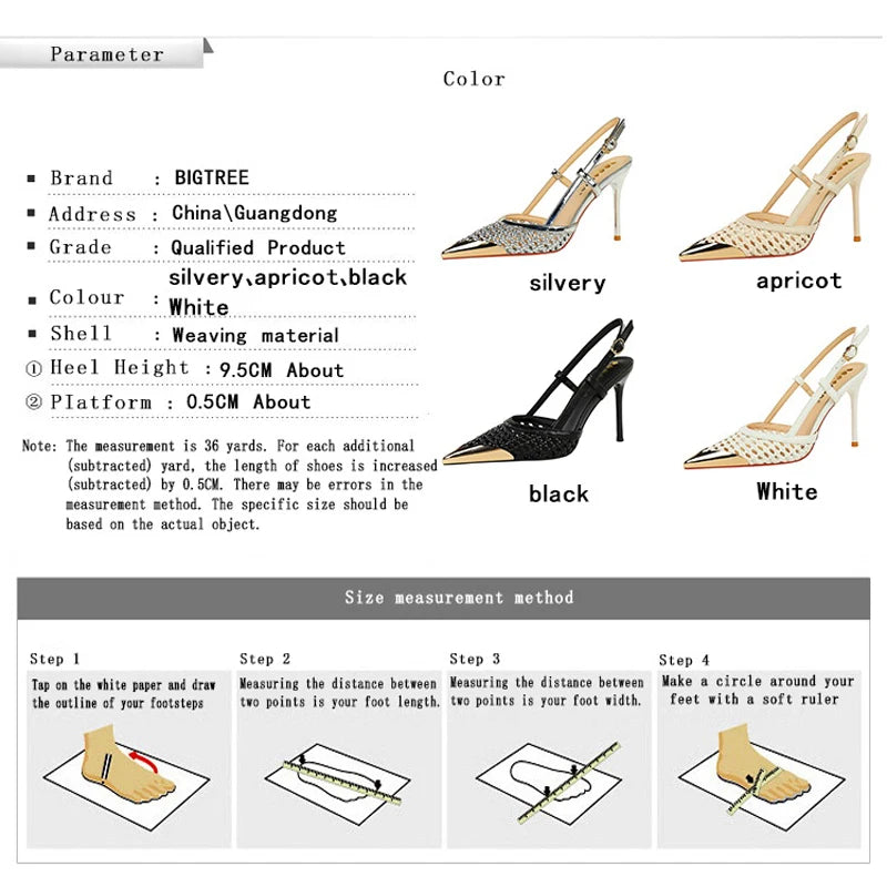 Fashion hollow Weaving Women Pumps Metal pointed tip High Heels Stiletto 9.5 cm buckle Summer Women's high-heeled sandals Shoes