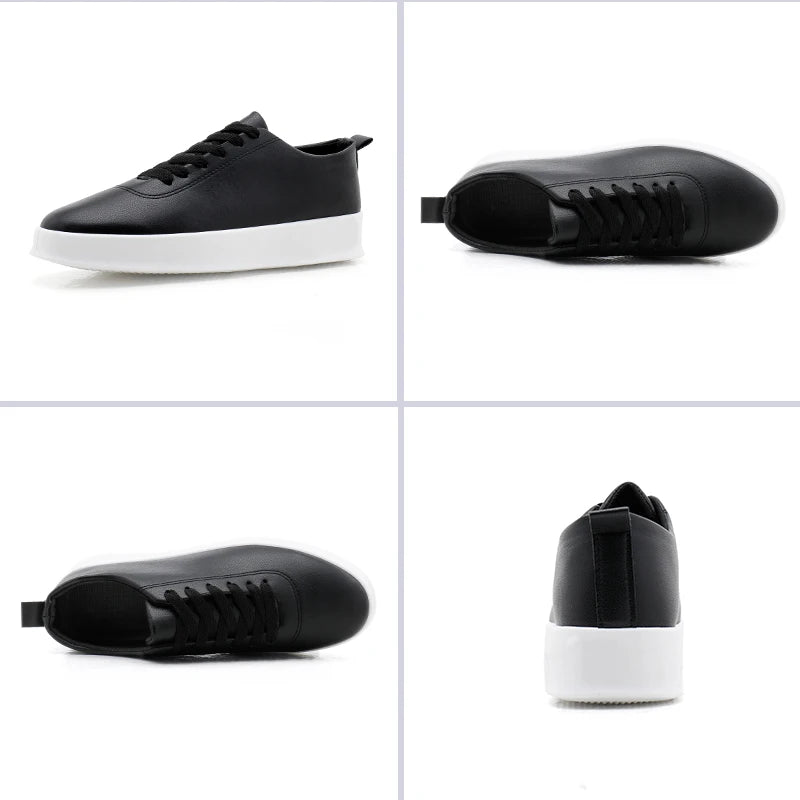Zapatillas de hombre de moda con suela gruesa, negras y blancas, de cuero suave, zapatos informales de plataforma, zapatos deportivos para caminar, zapatos de trabajo ligeros