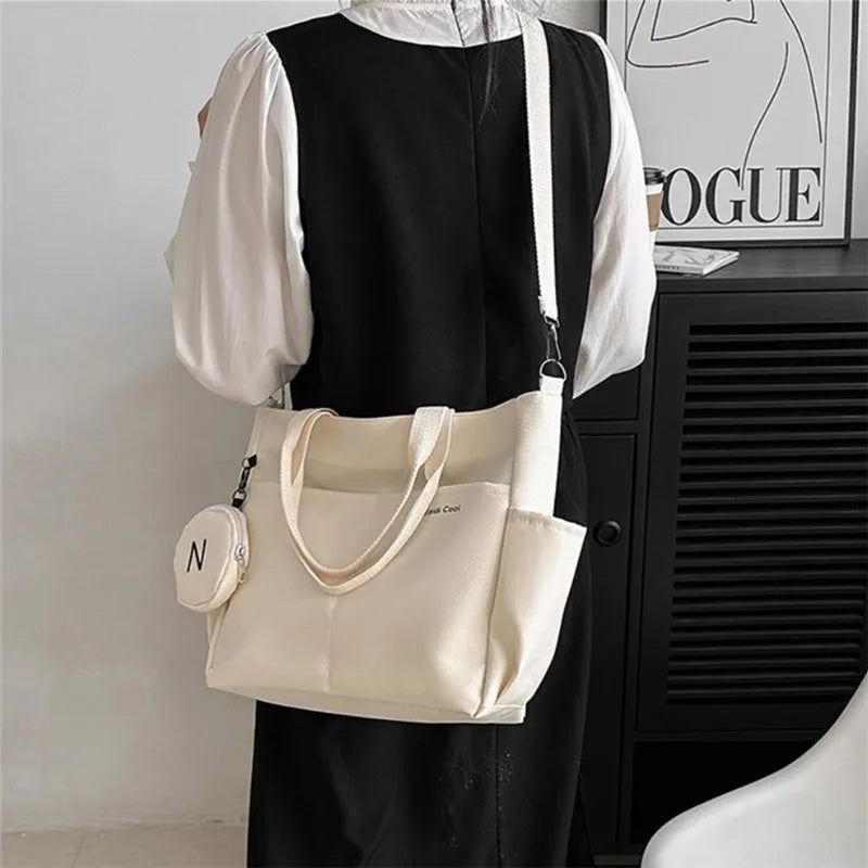 Oxford Design Double Sided Pocket Tote Bag Teen Women Large Capacity Handbag Single Shoulder Crossbody Bag with Round Coin Purse