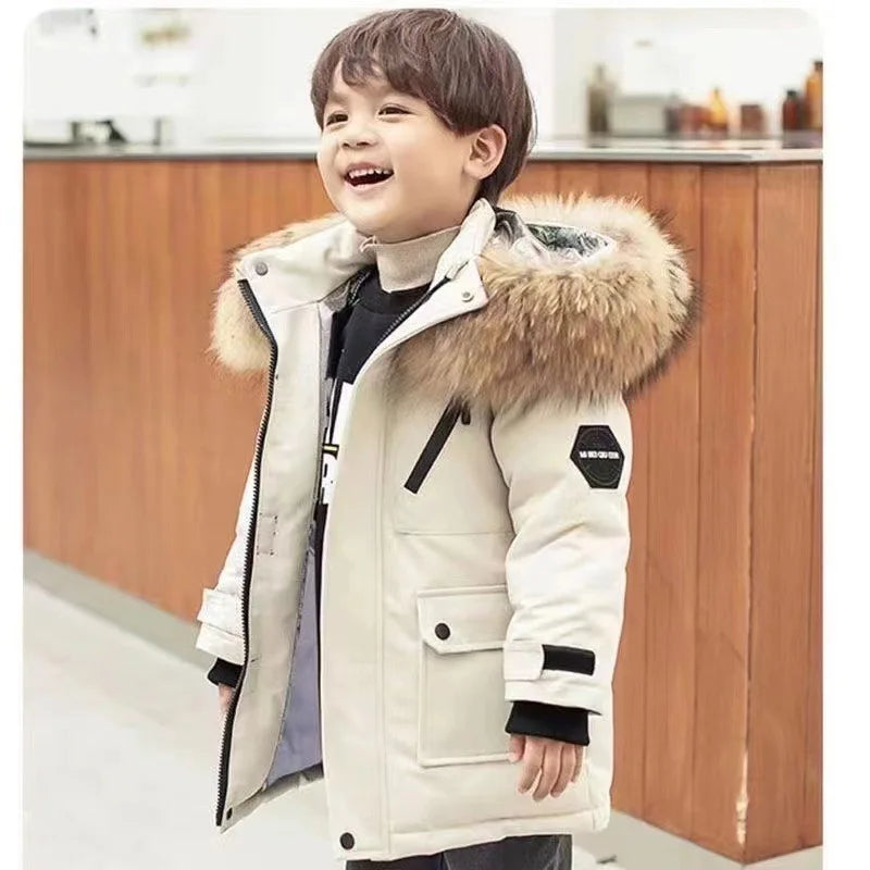 -30℃ Winter Kids Jackets Padded Cotton Clothes Coats Boys Girls Thick Plus Velvet Warm Parka Hooded Outerwear Snowsuit 5-12Y