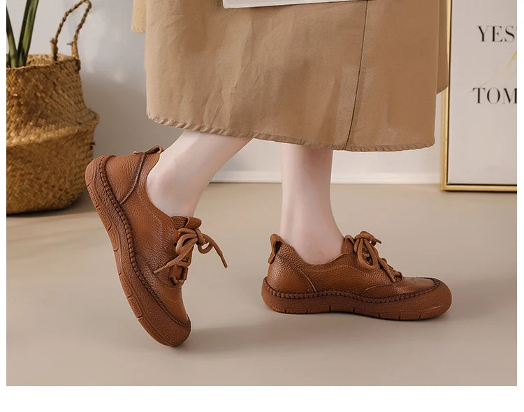 Neue handgemachte Damenschuhe aus echtem Leder, Ganzjahresschuhe, Oxfords, flache Damenschnürschuhe, gemütliche Mokassins, runde Ballerinas