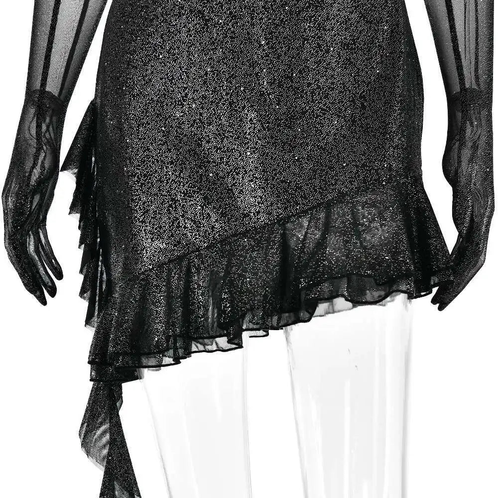 Townlike Backless Sparkle Glittar Sexy Party Dress Women Strapless Mini 2023 Summer Dress Ribbon Ruffles Slim Bodycon Dresses