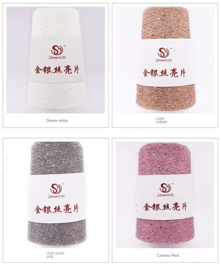 Lurex Sequined Companion Glitter Yarn Golden Wholesale 50g /Ball 1800M Sequin+ Gold Pure Silver Lurex Fabric Metallic Knit Yarn