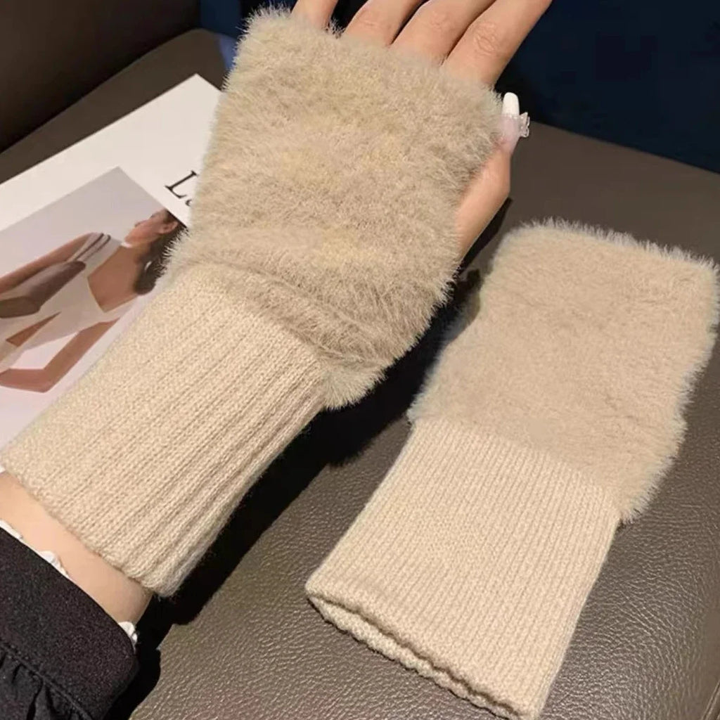 Thermal Fingerless Gloves Women Winter Freeze-proofing Breathable Plush Glove Outdoor Cycling Cold Proof Warm Half Finger Gloves