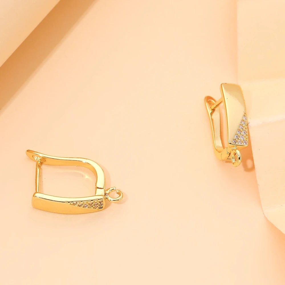 Juya 8Pcs/Lot 18K Gold Plated Anti-Allergy Fastener Schwenzy Earwire Stitches Earplug Earring Hooks For DIY Women Earring Making