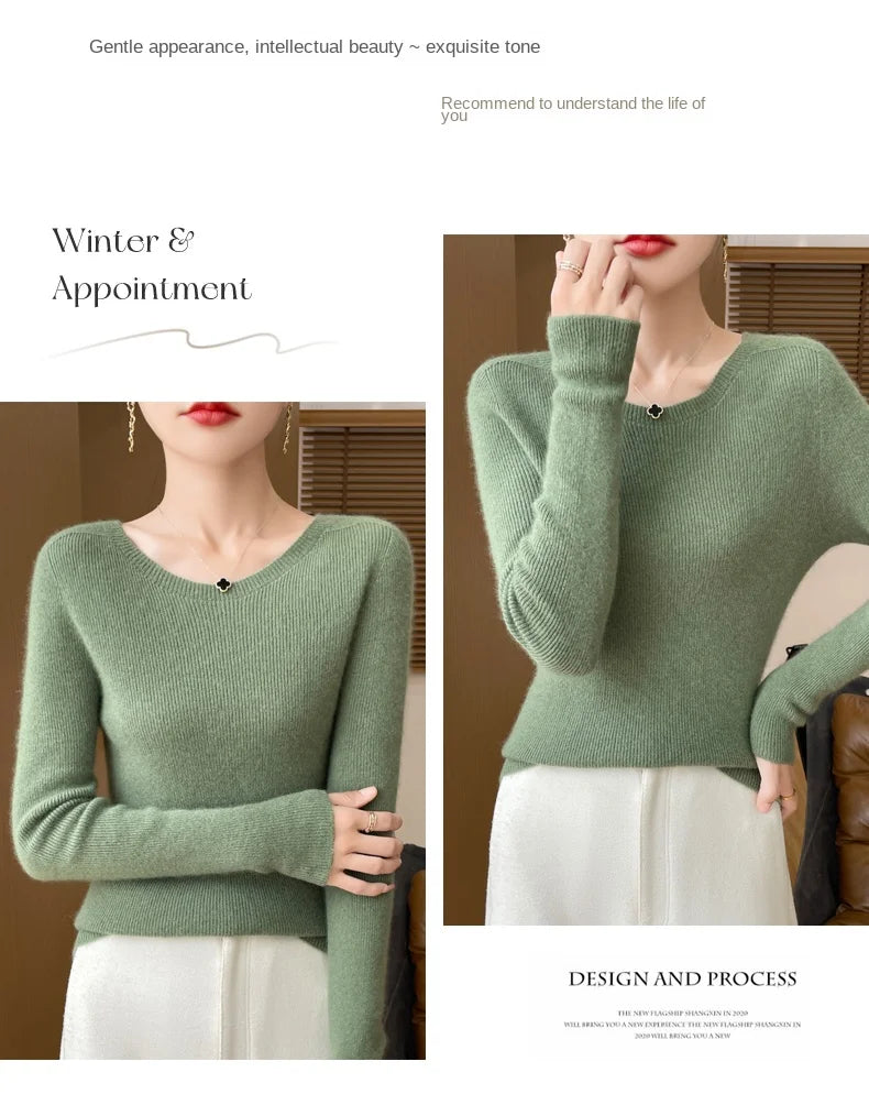 Early Fall New Crew-Neck Sweater Elegant High Elastic Simple Solid Color Thin Knit Crew-Neck Sweater Long Sleeve-GH458