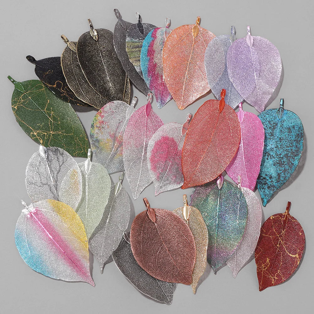 Electroplated Metal Leaves Pendent 5Pcs Colorful Alloy Metal Leaf Charm Jewelry Accessories For Making DIY Necklace Earring