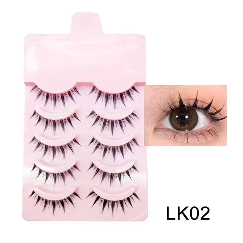 LTWEGO Fake Eyelash Mink Lashes 5 Pairs Little Devil Eyelashes Natural Daily Makeup Manga Eyelashes Clear Band Eyelashes Cilios