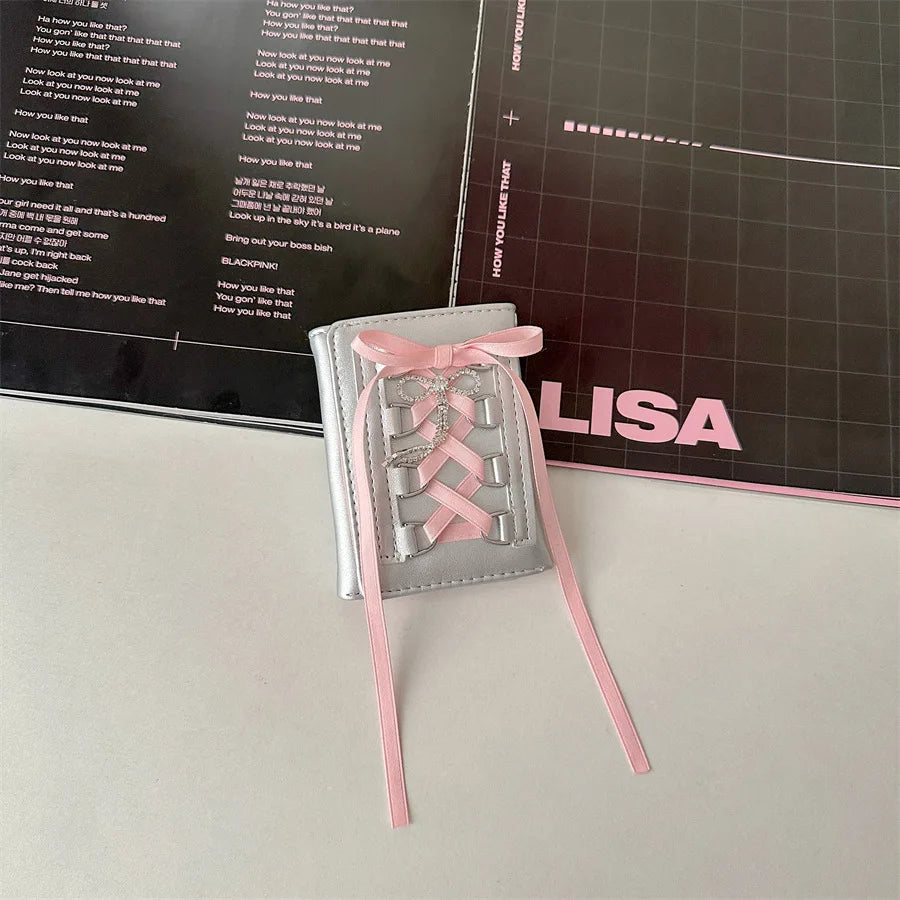 Silver Sweet Wallets for Women Y2k Strap-on Designer Original Fashion Short Coin Purse Korean Style Casual New Cute Wallet Purse