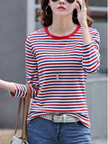 High Quality T Shirt For Women Korean Fashion Clothes Autumn Cotton Stripe Tee Shirt Femme O Neck Tops Woman Long Sleeve Tshirts