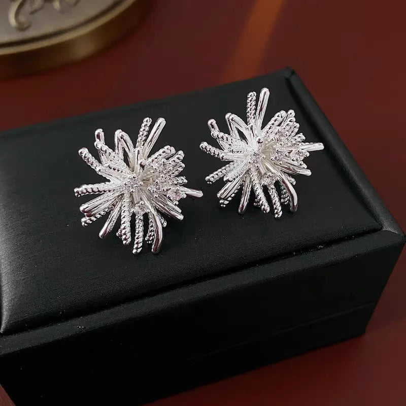 LATS Light Luxury High-end Fireworks Silver Needle Earrings for Women 2025 New Design Temperament Fashion Jewelry