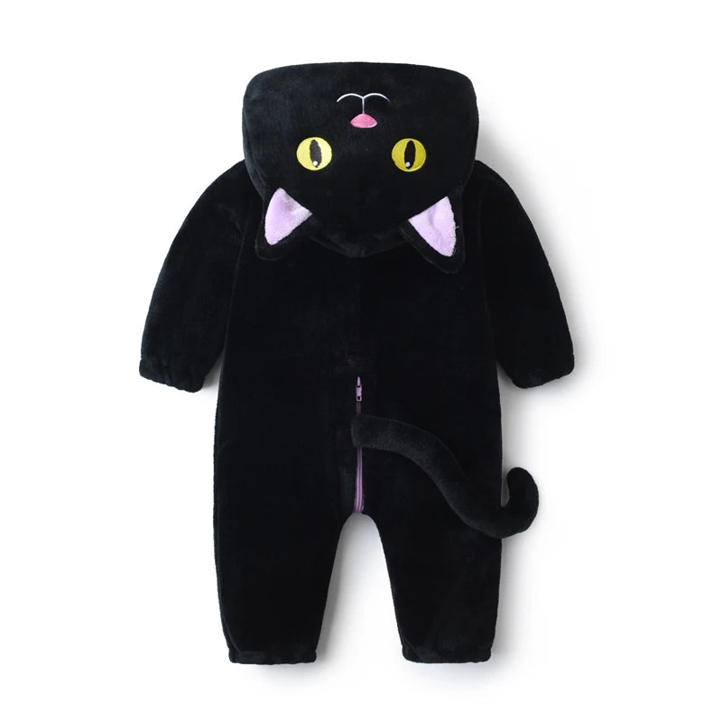 Toddler Baby Black Cat Costume Cute Hooded Jumpsuit Zipper Snowsuit Infant Boy Girl Warm Winter Clothes 0-3T