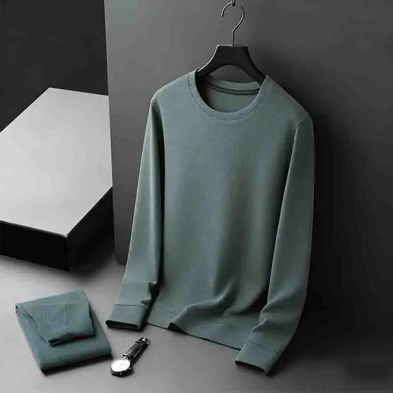 2026 New Arrival Men's Basic Solid Crew Neck Sweater Breathable Long Sleeve Knit Pullover
