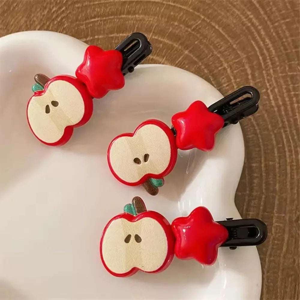 New 2Pcs Cute Fruits Hair Clip Star Duckbill Clip Sweet Girl Hair Pin Bangs Side Clip Woman Headwear Barrette Hair Accessories