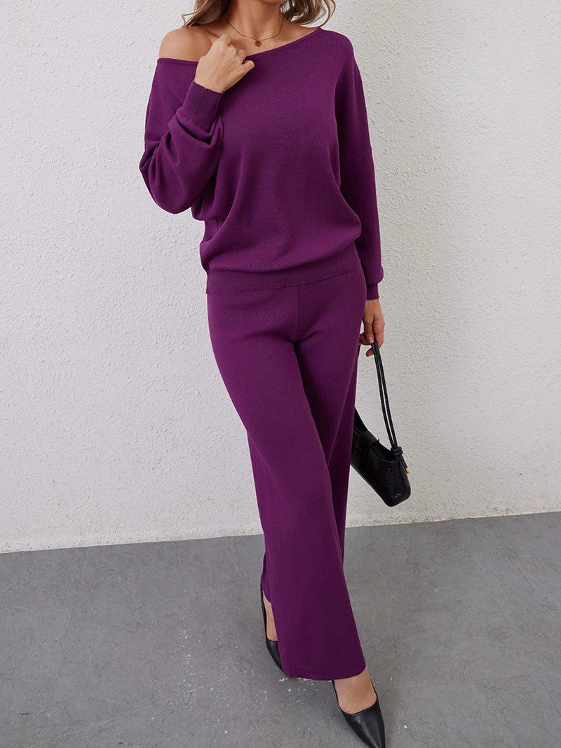 Elegant Winter Knit Pants Set Woman Sexy Loungewear 2 Piece Sweater Matching Sets Women Casual Knitted Two Piece Sets Women 2024