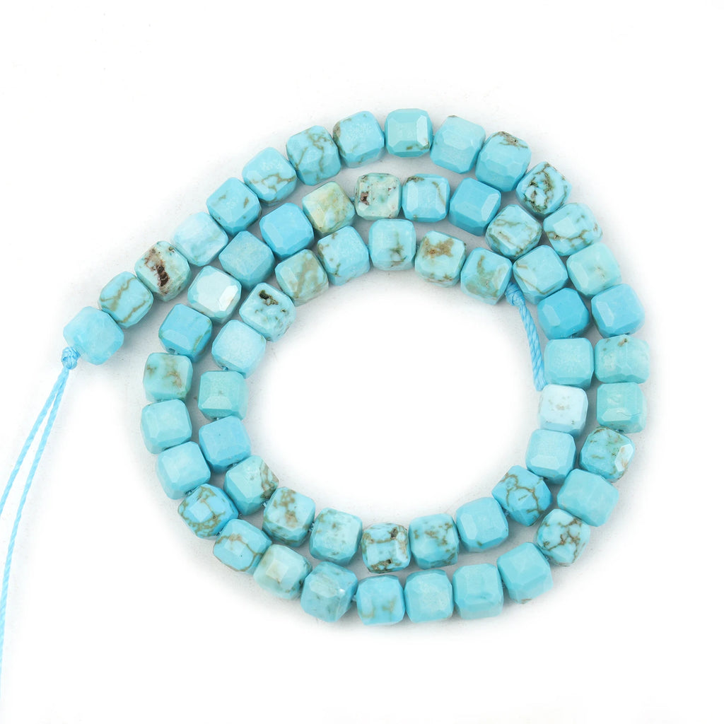 5mm Faceted Square Beads Blue Turquoise Natural Stone Loose Beads for Jewelry Making Diy Bracelet Beading Accessories