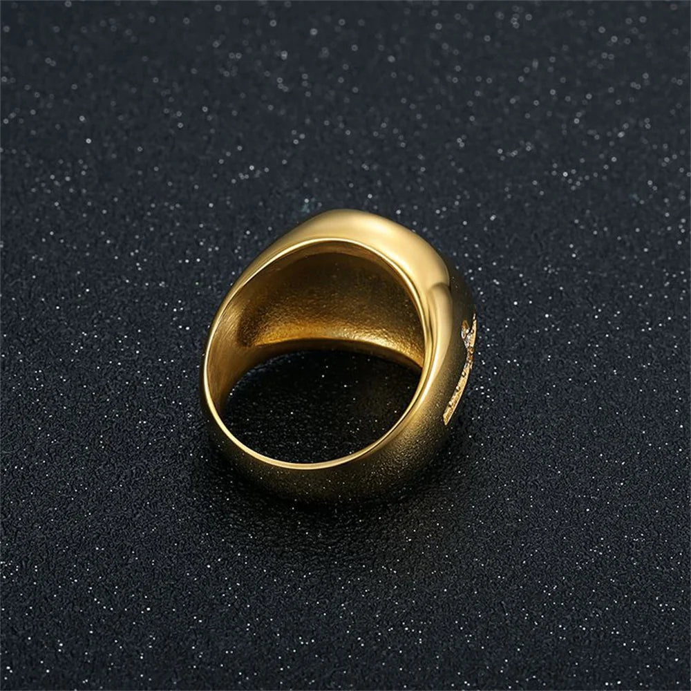 Hip Hop Iced Out Bling Hemp Leaf Ring Male Gold Color Stinless Steel Cubic Zirconia Rings For Men Fashion Party Jewelry Gift