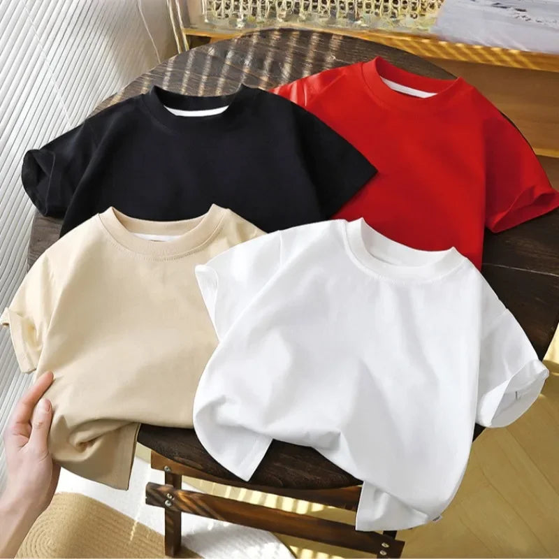 Summer Solid Children Cotton Casual Short Sleeve White Red Black T-shirts Girls Baby Clothes Kids Boys Toddler High-quality Tops