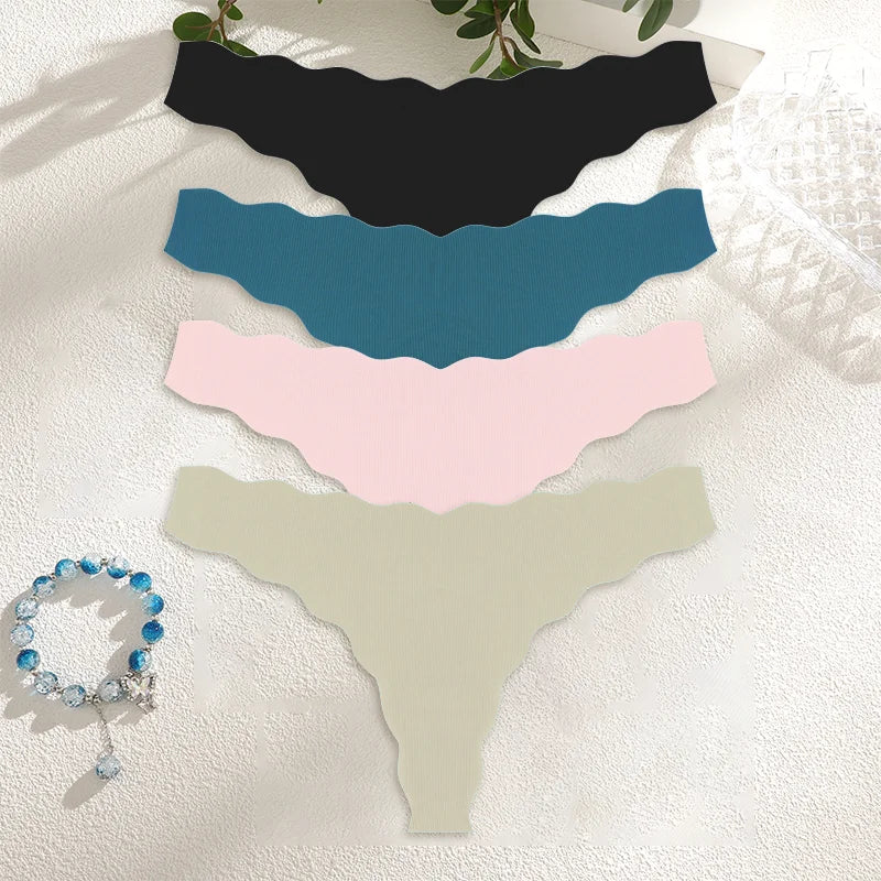 4PCS Women Seamless Wavy Design Panties Ultra-thin Panties Women Ice Silk Underwear Sexy Panty Low Waist G-string Female Solid