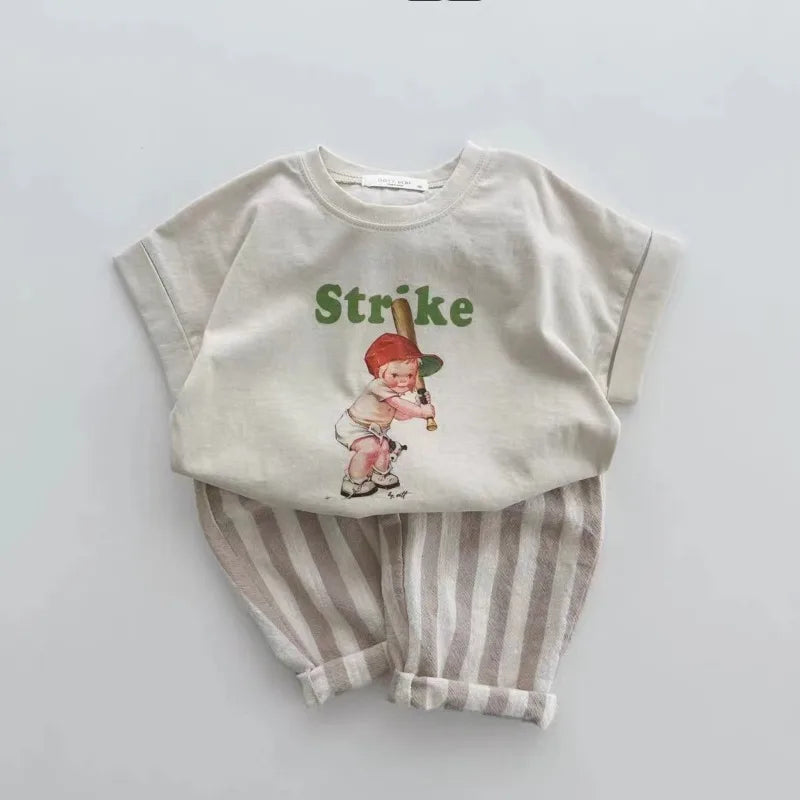 Vintage Linen Cotton Stripe Pants for Boys Casual Pocket Design Elastics Waist Pants for Toddler Girl Clothing Children Trousers