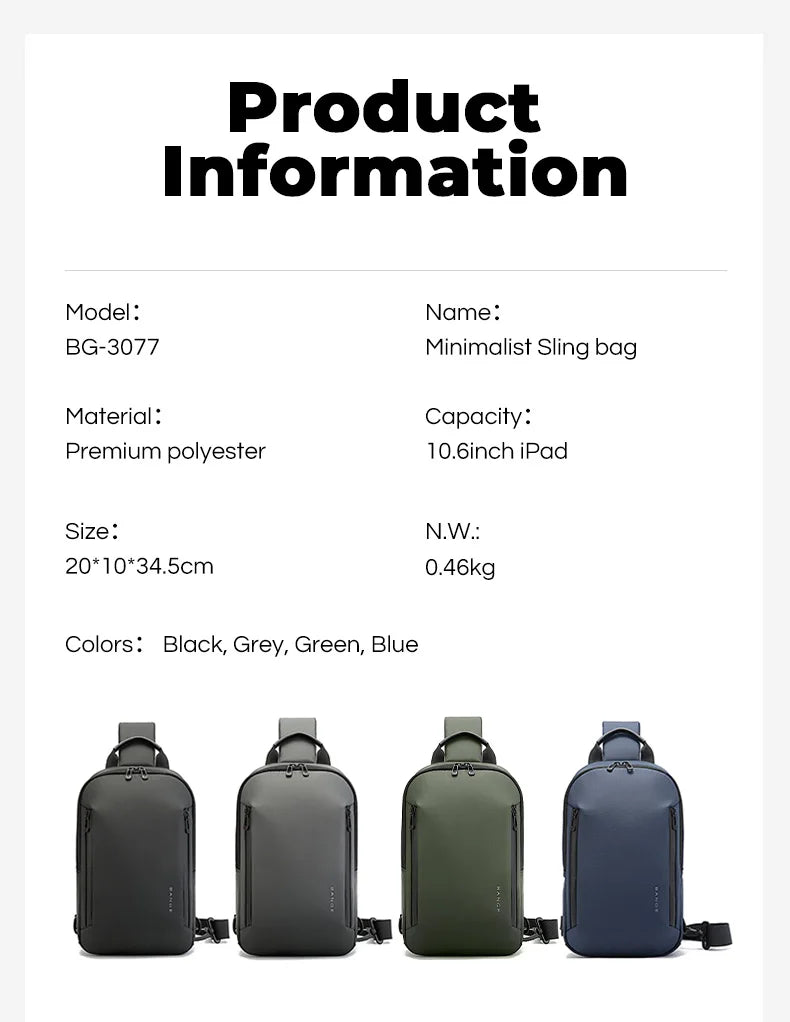 BANGE Lightweight Chest Bag Men Satchel Shoulder Bag Waterproof Sling Bag Oxford Cloth Small Casual Bag Crossbody Bag for Men