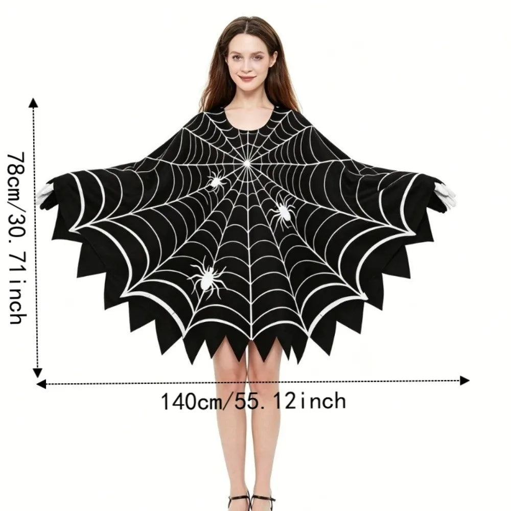 Multi-functional Scary Halloween Spider Web Cloak Creepy Black Shawl Poncho Cape Cosplay Party Costume Carnival Costume
