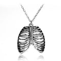 Gothic Vinage Old Silver Color Rib Cage Necklace Anatomical Skeleton Heart Goth Punk Unique Retro Pendant Necklace For Men Women