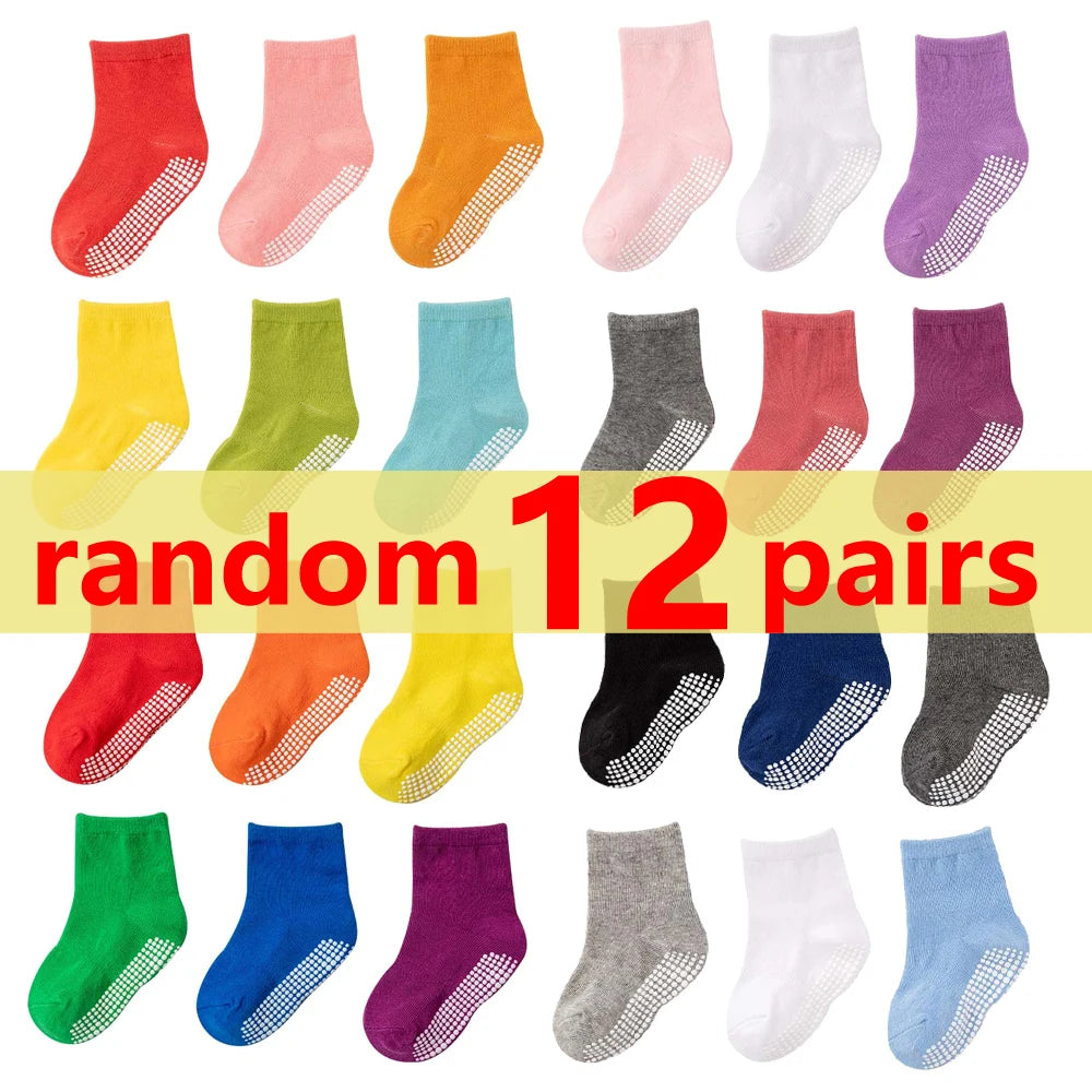 1/3/6/9/12 Pairs Kids Cotton Socks Sets for Baby Boys Girls 2025 White Non-slip Comfy Breathable Baby Trampoline Floor Socks