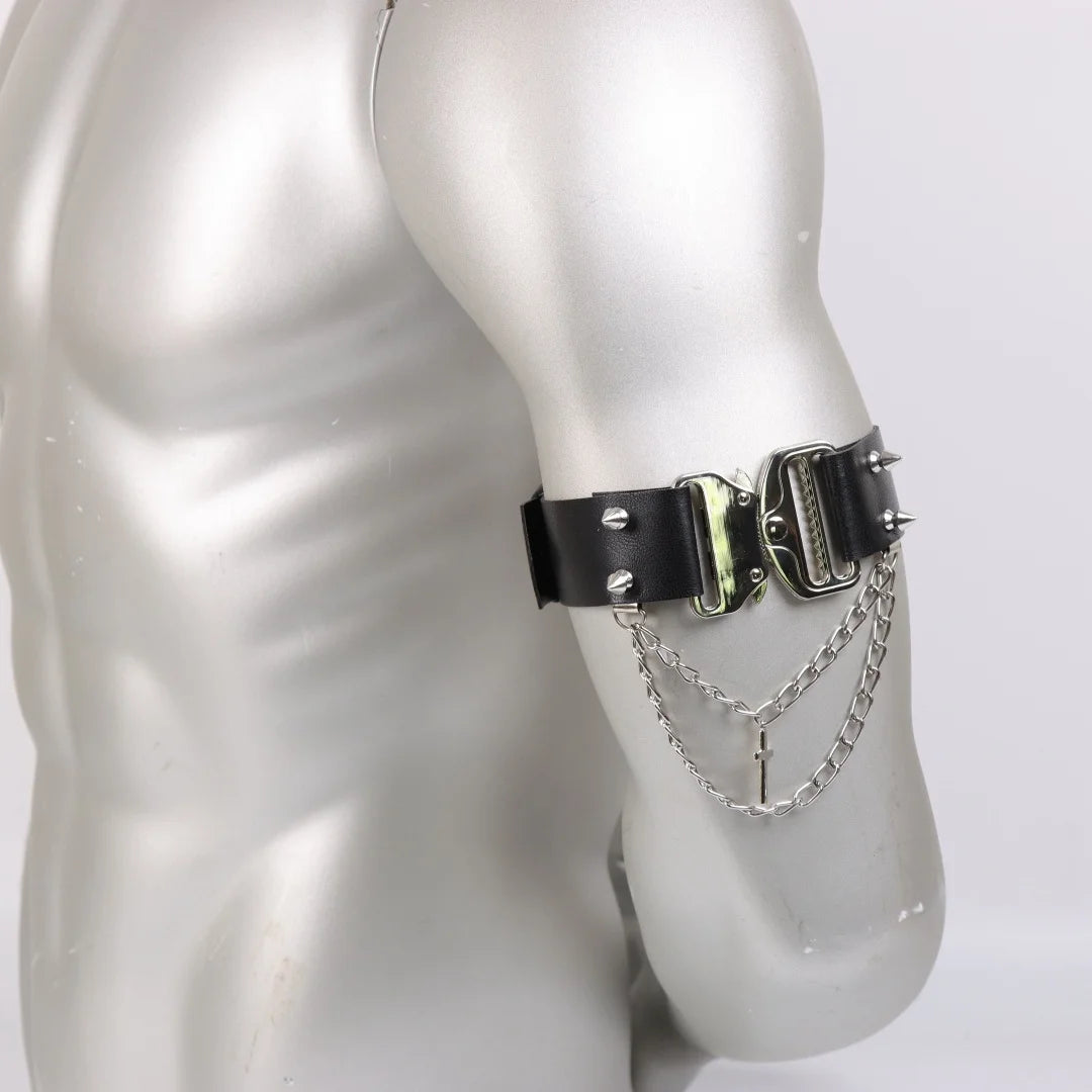 Men's Hip Hop Belt Gothic Faux Leather Arm Cuff with Decorative Tassels for Christmas Halloween Carnival Party Fashion Belt