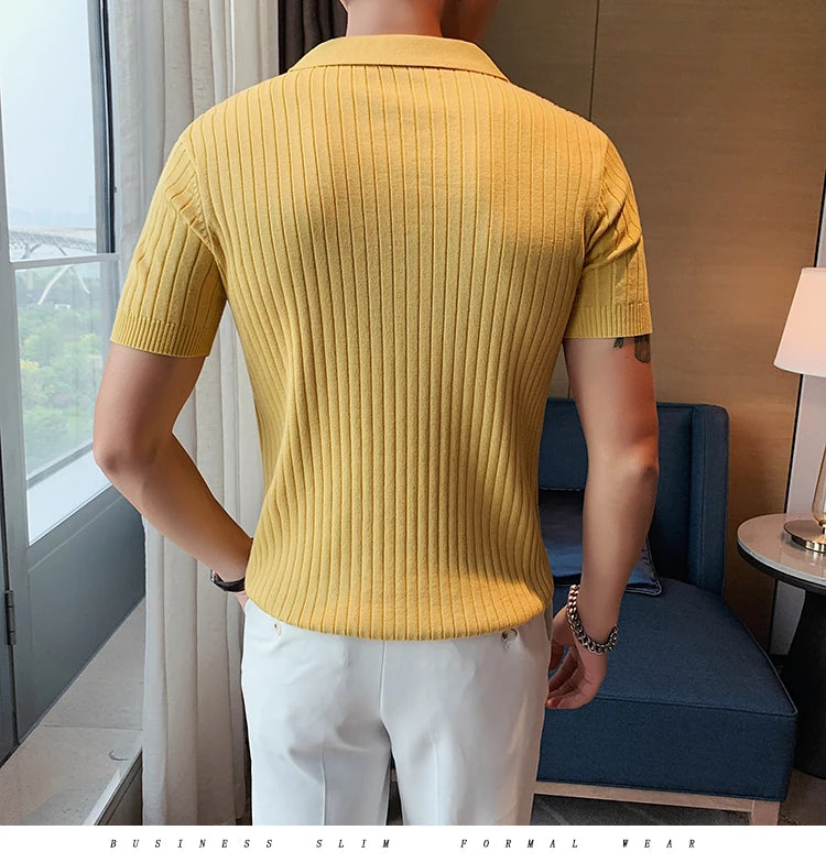 2021Top Grade New Summer Mens Polo Shirts With Short Sleeve Turn Down Collar Casual Knit Solid Colo Tops Fashions Men Clothing