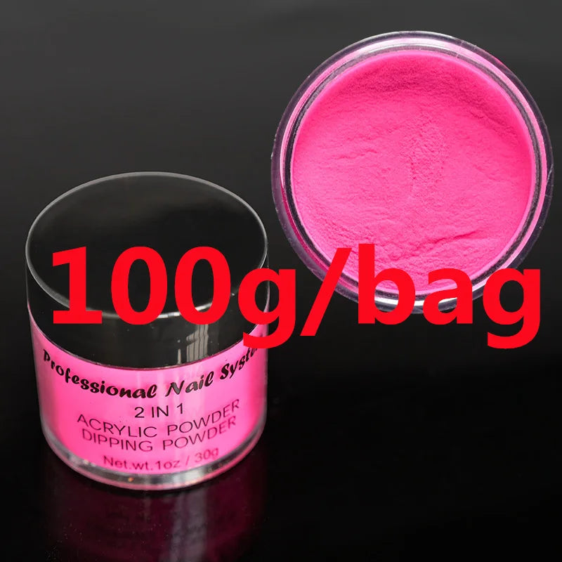 100g Polvo Acrílico Profesional Rosa Nude Cristal 3 en 1 Extensión/Inmersión/Esculpido Polvo Rosa Cristal de Secado Rápido