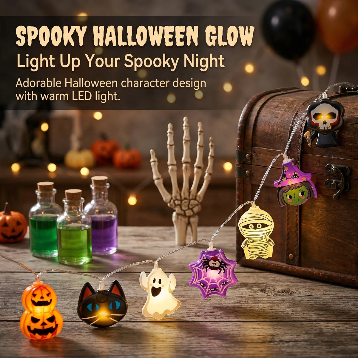 Halloween LED  Lights Horror Pumpkin Ghost Mummy Witch Spider Lamp Indoor Home Window Party Atmosphere Decorations