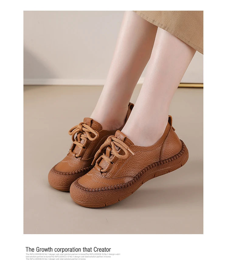 Neue handgemachte Damenschuhe aus echtem Leder, Ganzjahresschuhe, Oxfords, flache Damenschnürschuhe, gemütliche Mokassins, runde Ballerinas