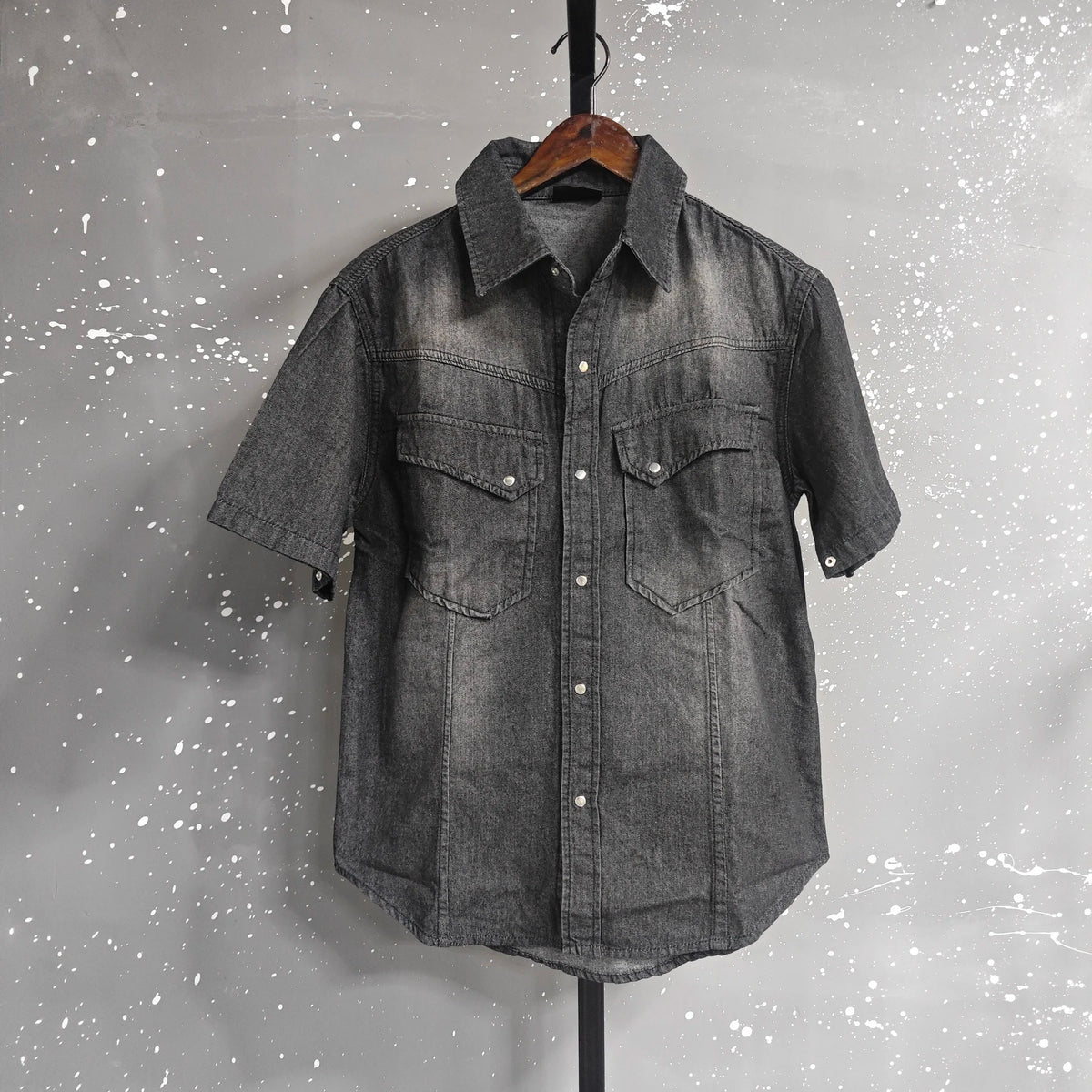 IEFB Niche Design Men's Denim Shirts Turn-down Collar Single Breasted Washing Solid Color Short Sleeved Loose Male Tops 9W2513