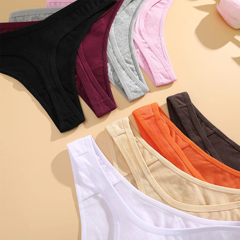 6PCS Cotton G-String Sexy Women Panties V-Waist Underwear Female Lingerie Seamless Thong For Woman Solid Color Intimate Pantys