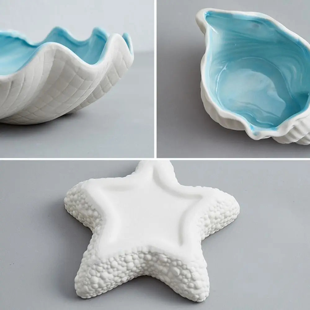 1 Pc Ceramic Starfish Shell Storage Tray Jewelry Display Tray Conch Storage Plate Earrings Ring Box Crafts Decoration