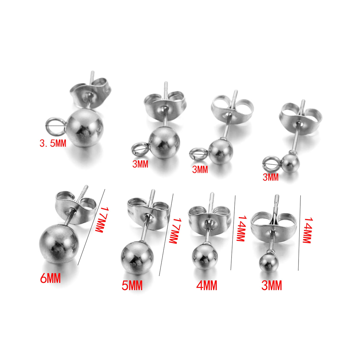 10-100 piezas/lote de bases de pendientes de acero inoxidable en blanco de 3-12mm con tapón de pendiente para hacer joyas DIY