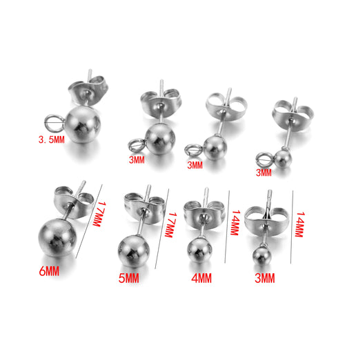 10-100pcs/lot 3-12mm Stainless Steel Blank Post Earring Stud Base Pins With Earring Plug Supplies For DIY Jewelry Making