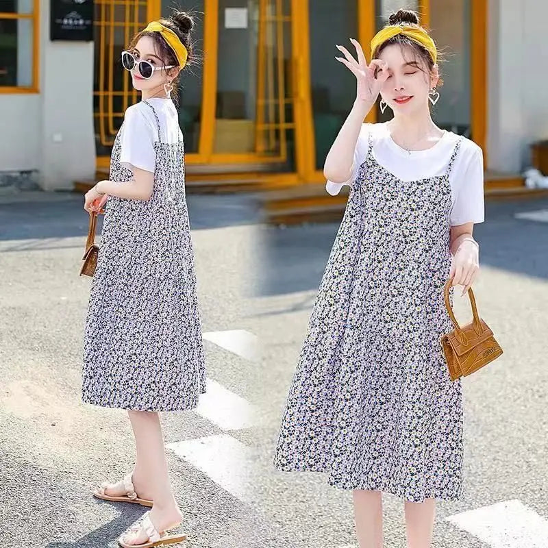Maternity Dress Summer New Floral Dress Korean Version Casual Fashion Mom Loose Fresh Summer Dress Thin Pregnancy Dresses