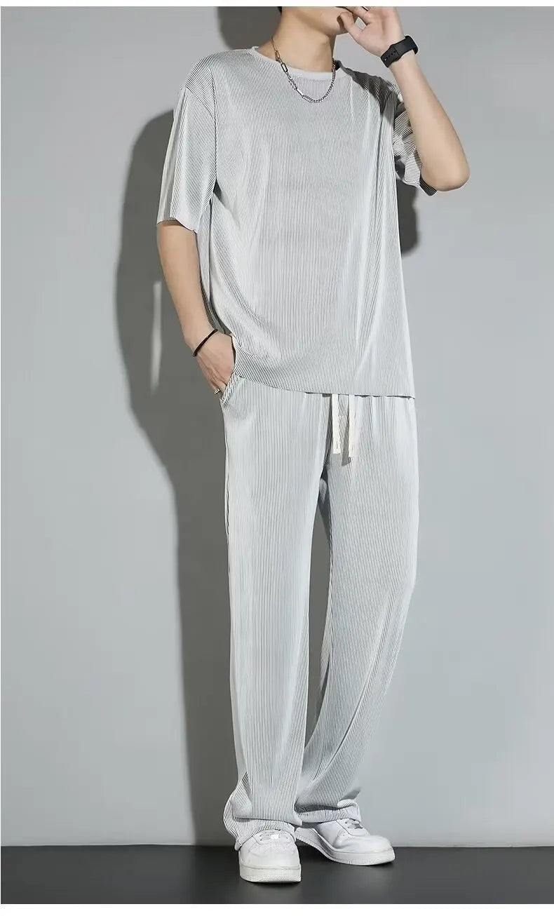 2025 Japanese Style New Korean Minimalist Men's Casual T-shirt and Pants High-quality Street Wear Two-piece Suit