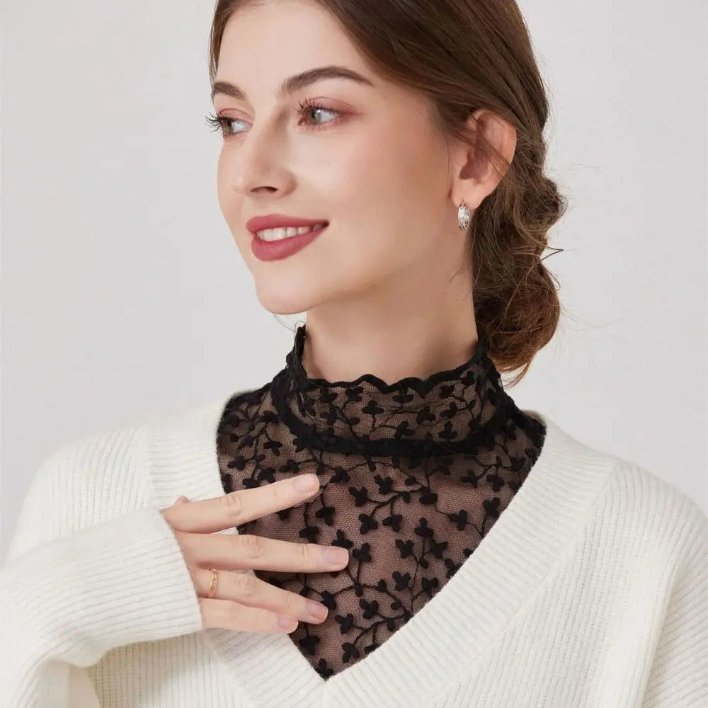 Cute Petal Fake Collar Black Lace False Collar Detachable Lapel Clothes Accessories Women