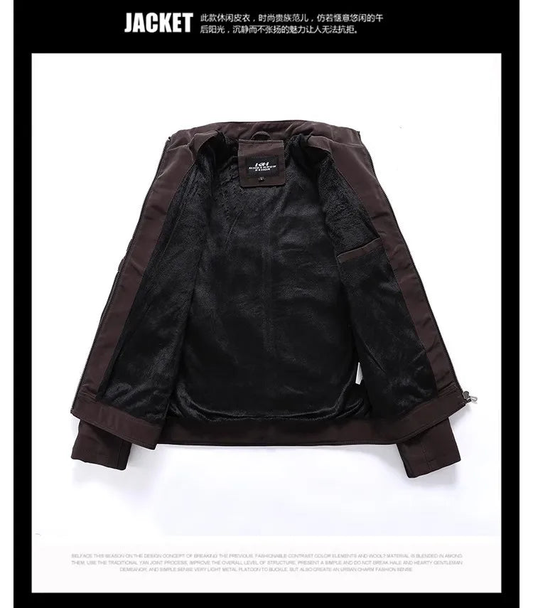 New Pilot Jackets Men's PU Jacket Fashion Casual Stand Collar Motorcycle Coats Trend Men Embroider Windbreak Warm Leather Jacket