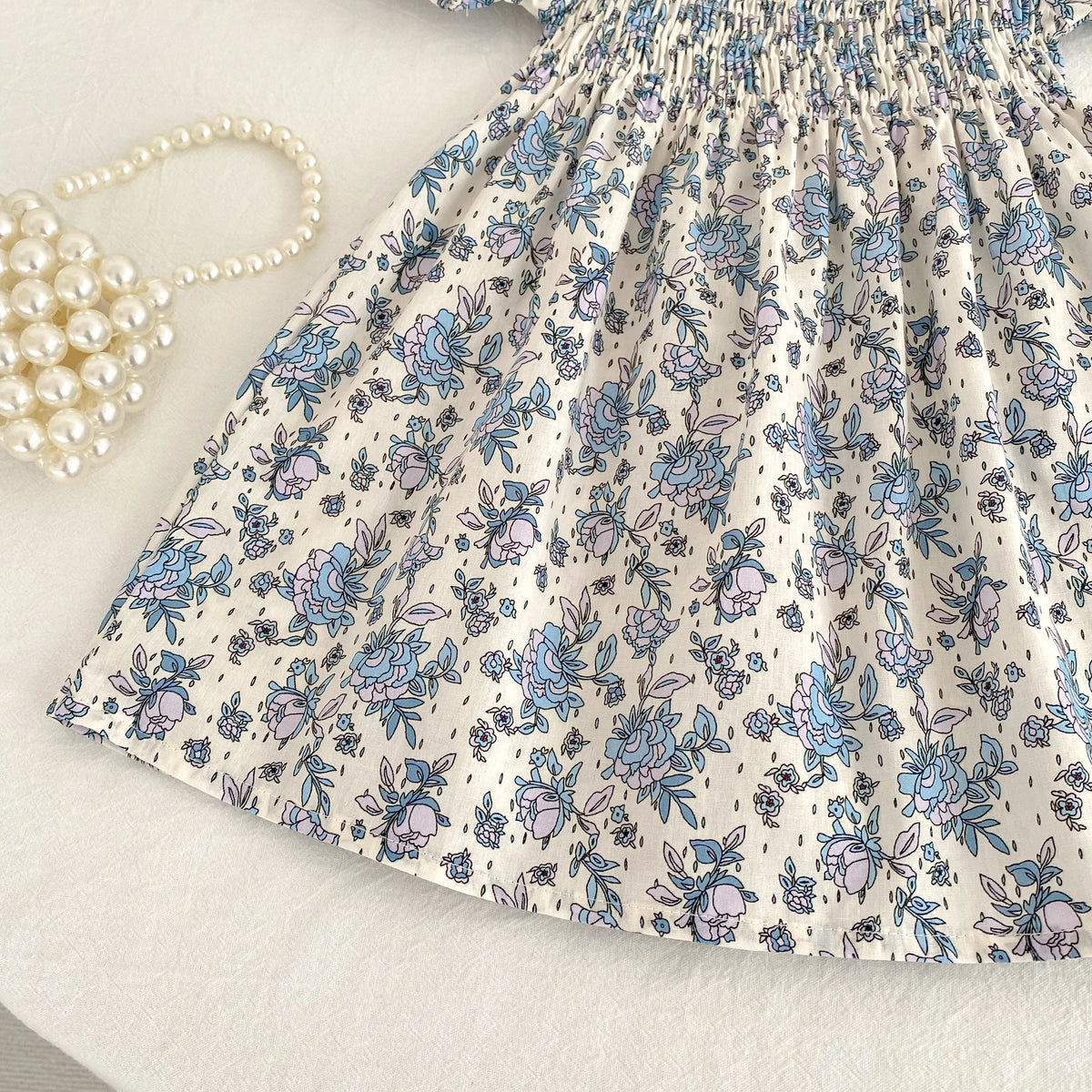 Toddler Girls Floral Princess Dress Little Girl Cotton Short Sleeve Blue Flowers Party Dress Summer Casual Dresses Kids Clothes