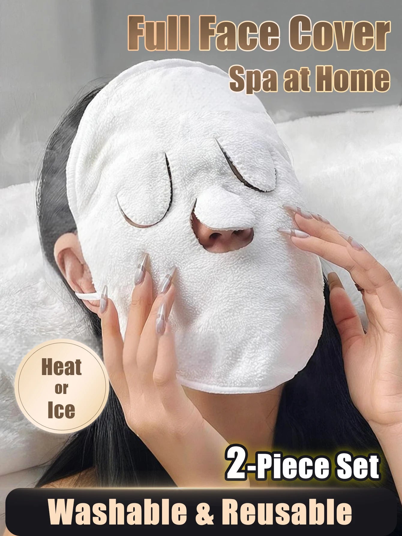 2-Piece Hot And Cold Compress Mask Set with & without Holes Heated Steaming Face Towel for Facial Eye Relief Skin Care Beauty