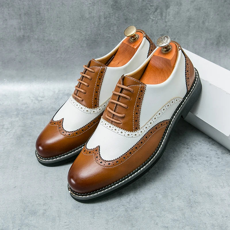 British Men's Trendy Shoes Handmade Sole Brogue Shoes Fashionable Blue Men's Leather Casual Shoes Versatile Free Delivery
