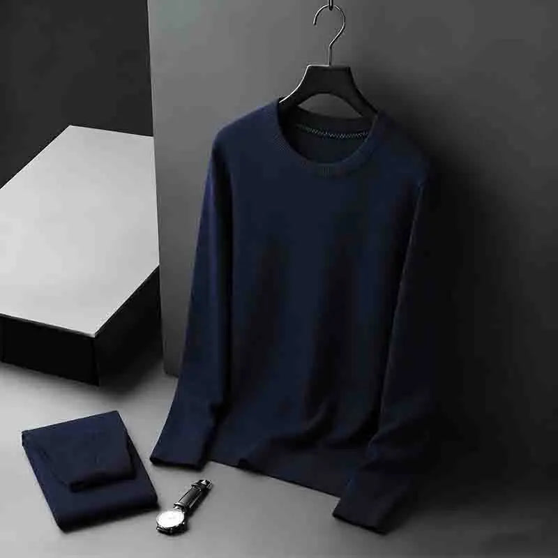 2026 New Arrival Men's Basic Solid Crew Neck Sweater Breathable Long Sleeve Knit Pullover