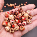 Mixed Wooden Round Loose Beads Painted Drum Wood Beads Big Hole Beads DIY Charm Bracelet Jewelry Crafts Making Accessories