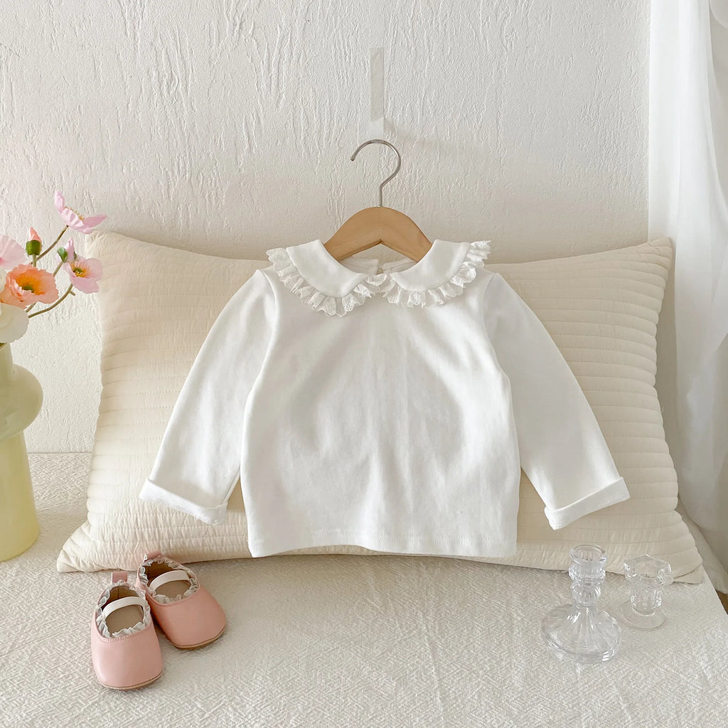 2026 Autumn New Girls Long Sleeve Bottoming Shirts Solid Children Cotton T Shirts Baby Girl Peter Pan Collar Tops Kids Clothes