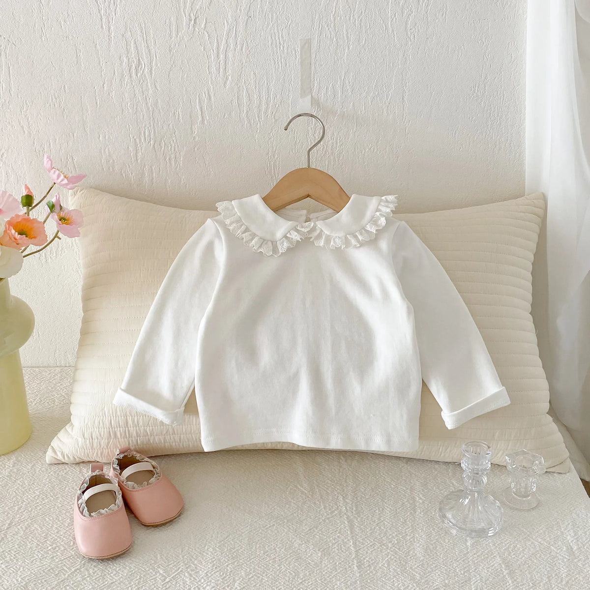 2026 Autumn New Girls Long Sleeve Bottoming Shirts Solid Children Cotton T Shirts Baby Girl Peter Pan Collar Tops Kids Clothes