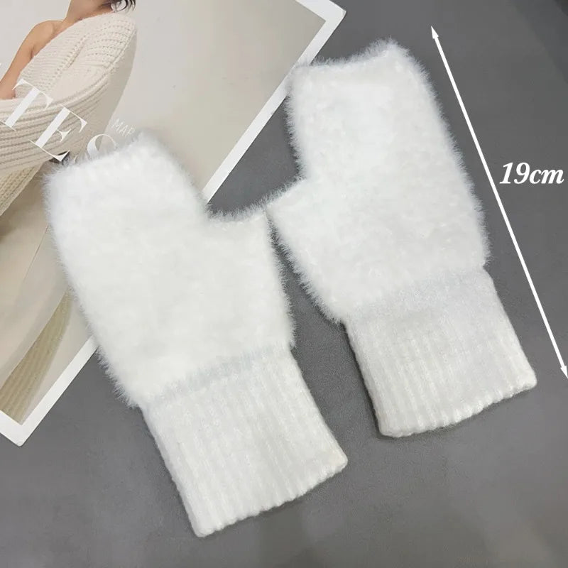 Thermal Fingerless Gloves Women Winter Freeze-proofing Breathable Plush Glove Outdoor Cycling Cold Proof Warm Half Finger Gloves